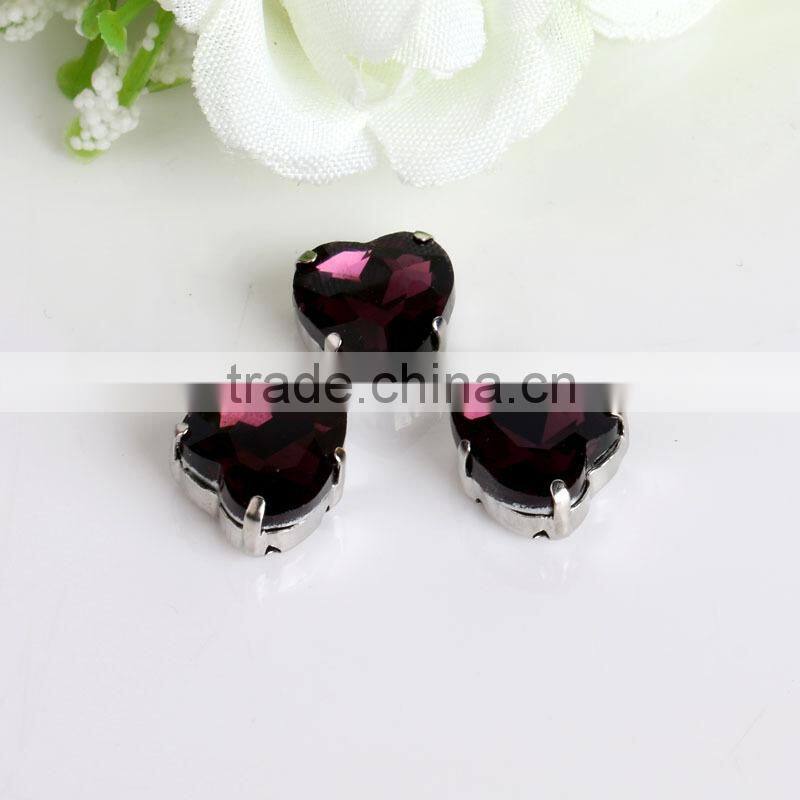 machine cut peridot green color heart shape sew on crystal stone in claw for women dresses