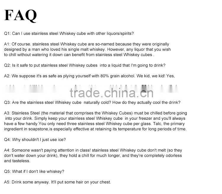 Brand new design reusable stainless steel ice cube, ice whiskey stone, with notation logo