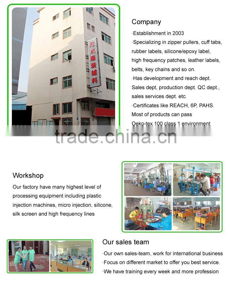 Multiple color custom plastic zipper puller for outdoor garment