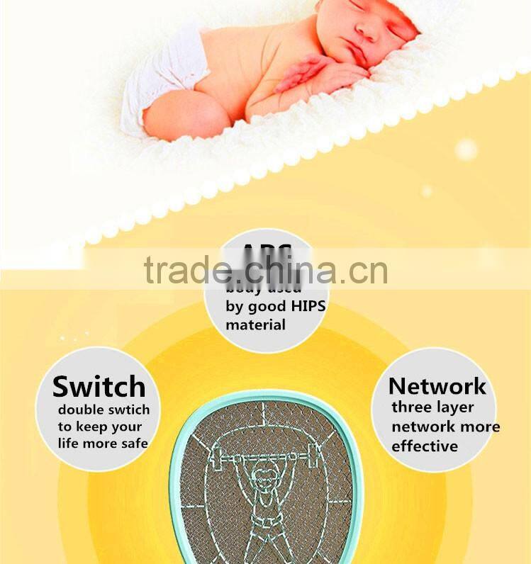 QX903-1 rechargeable mosquito racket fly swatter with round or flat plug lithium battery operated