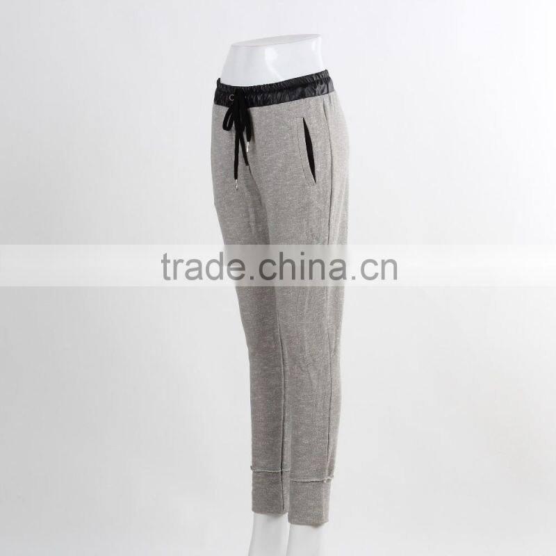 F5W30186 Newest Style Contrast Waistband Grey Sweatpants For Girls