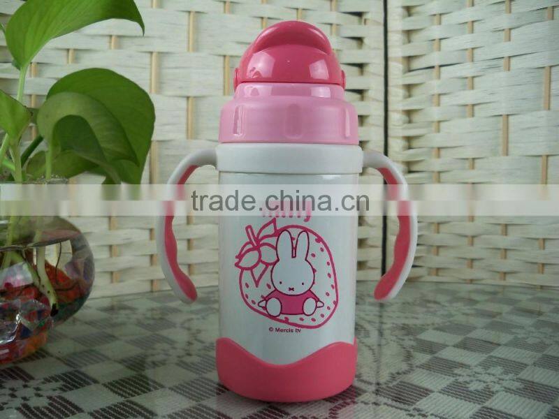 hard Plastic Stainless Steel Children vacuum cups with straw