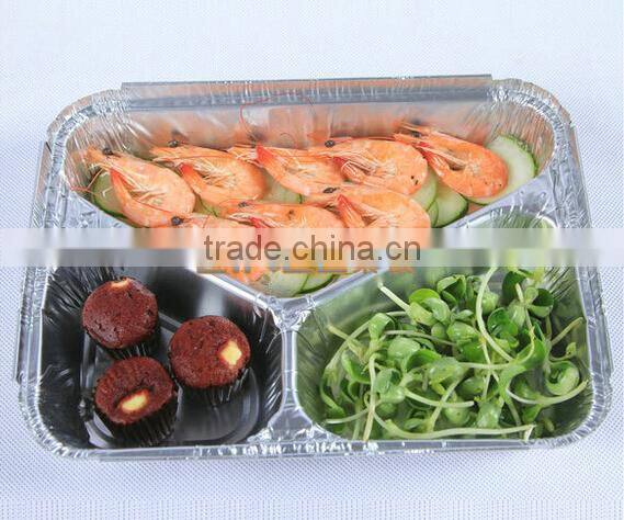 Disposable 3 compartments Aluminum Foil Food tray with lid