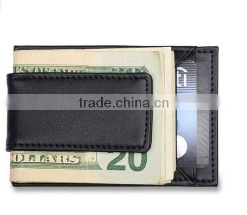 Custom mens genuine leather money clip business card credit card holder