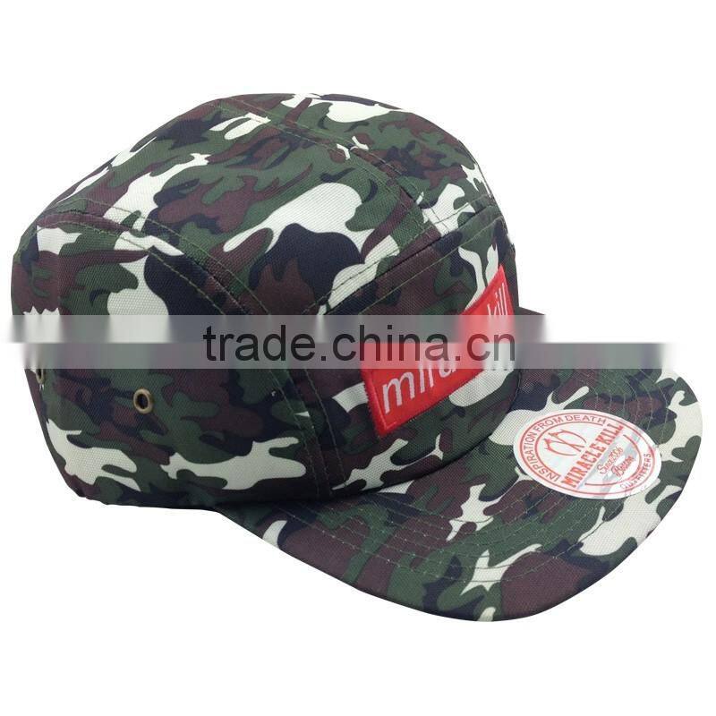 Custom Embroidered Patch Flat brim Army Running Cap with Two Metal Eyelets