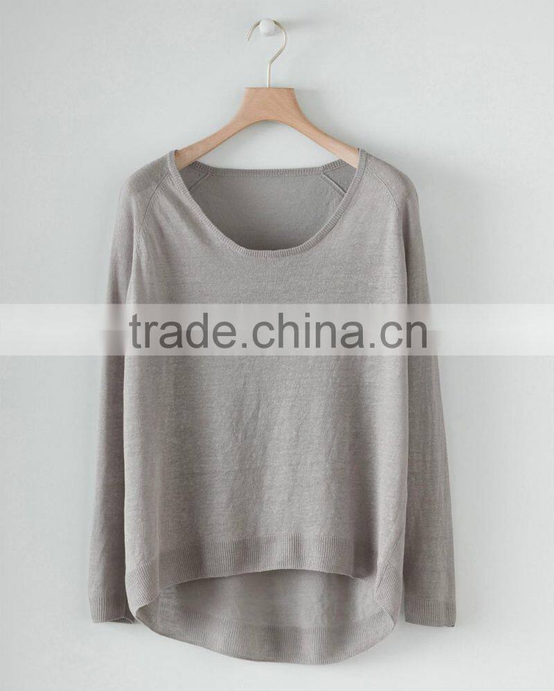 15JWL0225 woman linen summer wear crew neck jumpers