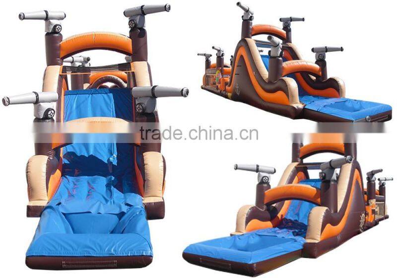 Jumpfun inflatable water slide,outdoor inflatable water obstacle slide with gun,kids inflatable obstacle course with water slide