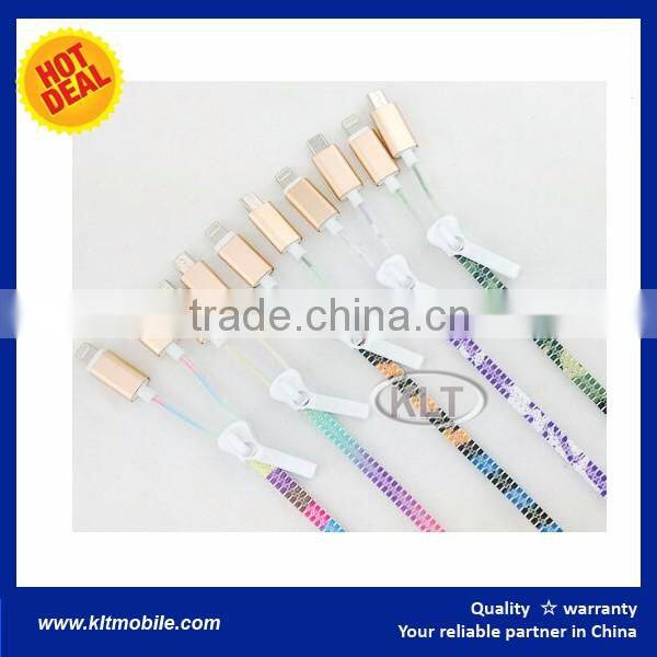 KLT Mix color Zipper USB Cable 2 in 1 Couple Lighting Cable