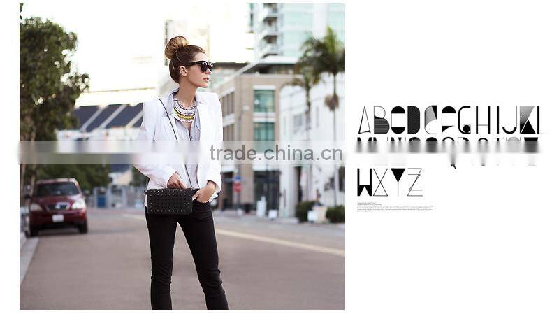 2016 Europea style factory directing selling high quality women blue clutch bag with rivet