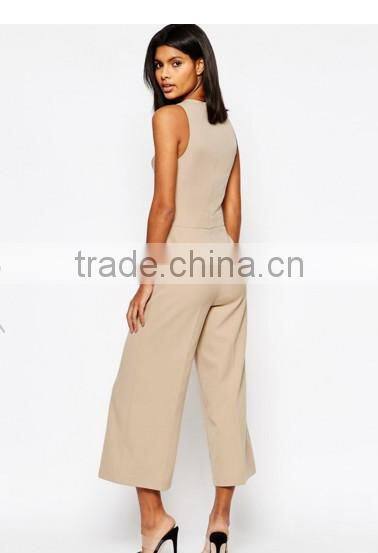 China women clothes Factory manufacturer Beige Wrap waist designer Jumpsuit for lady