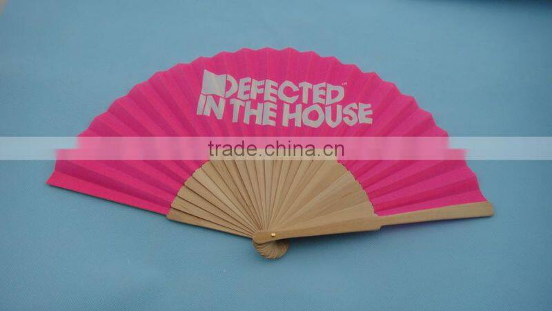 chinese fabric folding hand fans with wooden handle