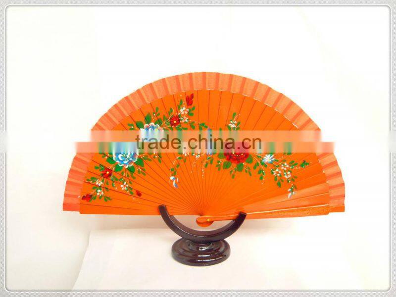 high quality fabric folding fan with wooden ribs stock