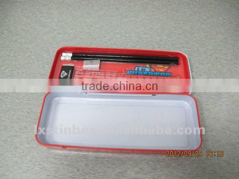 rectangular with window double layer tin pencil box