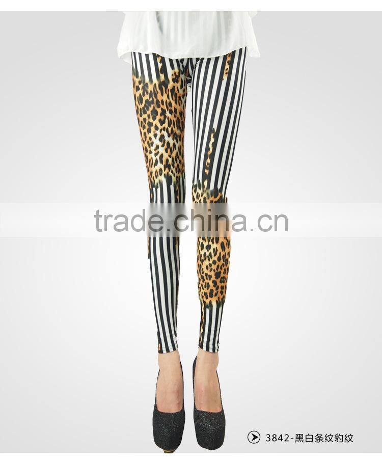 Women`s Striped Leopard Print Slim leg Footless Ladies Leggings