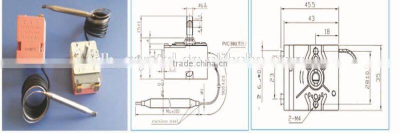 High quality Capillary Thermostats 250V/16A with CE capillary thermostat,Thermostat Bimetal Thermostat Oil Water Heater Liquid E