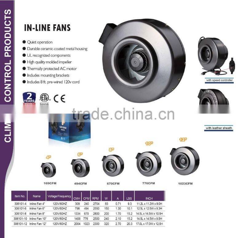 Price-wise 4" / 6" / 8" / 10" / 12" inch Centrifugal Inline Duct Carbon Filter Fan