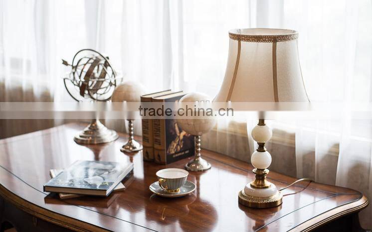 European style metal carving decoration white color lampbody fabric lampshade home use table lamp
