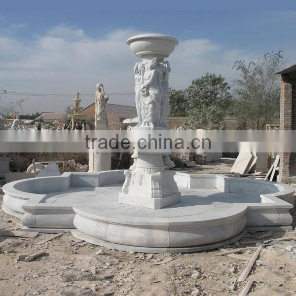 Large Outdoor Stone Fountain with Lady Statue