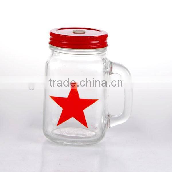 15oz Pentacle Decal Glass Mason Jar with Handle