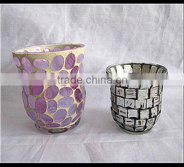 Home Decor Colored Mosaic Style Hurricane Glass Candle Holder