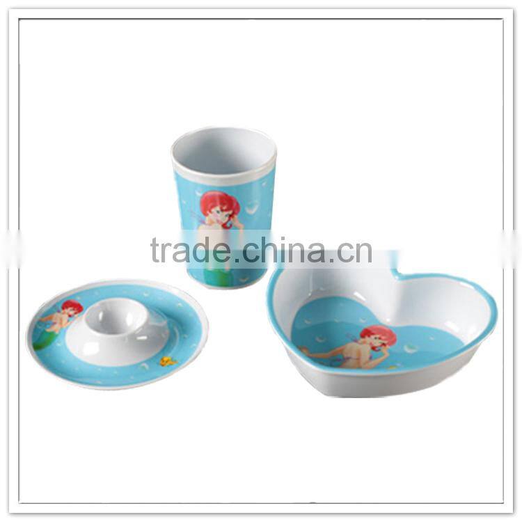Sea-maid Heart shape 3pcs baby feeding set, melamine child food safe dinnerware