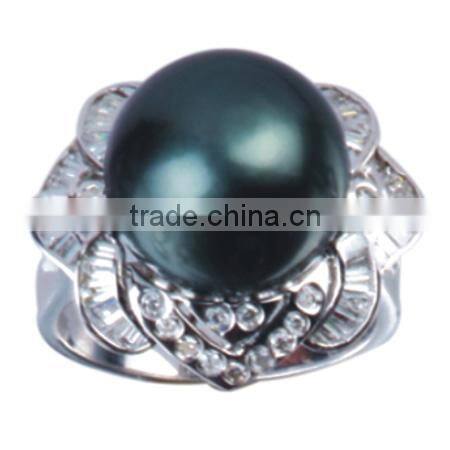 rose diamond tahitian pearl ring for lady