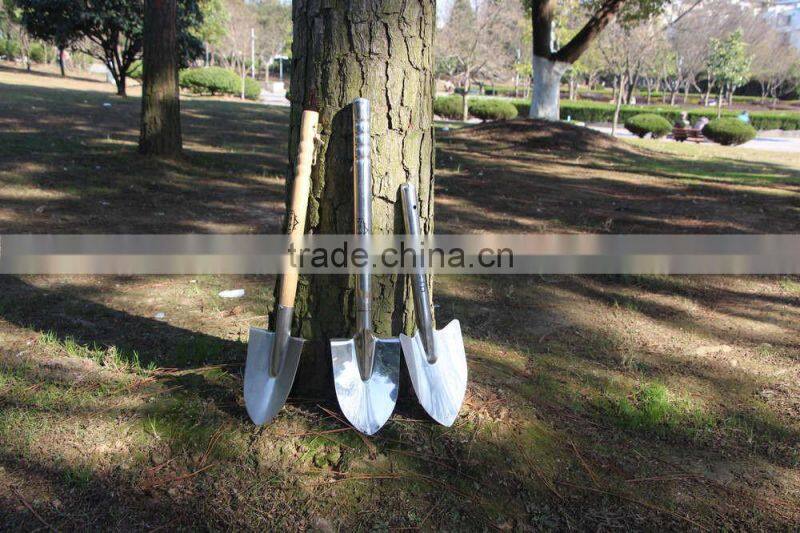high grade wooden handle stainless steel survival camping garden shovel for garden digging