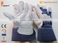 Blue Cotton Back Cow Split Leather Safety Glove