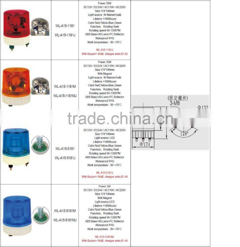 WL-A15-1201M 12V 24V Rotate Warning Beacon Lighting