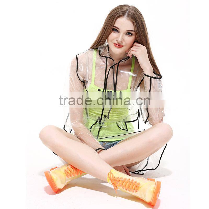 Factoty Ladies Plastic Raincoats, Fashion Transparent Plastic Raincoats for Women