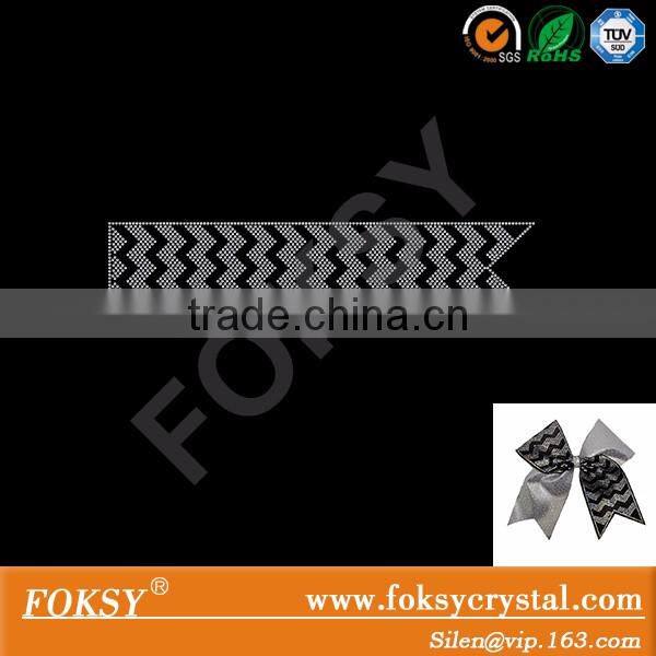 Customized cheer bow strip pattern bling design rhinestone iron on transfer designs