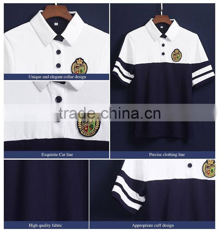 Custom White And Navy Blue Cotton School Uniform Polo Shirts