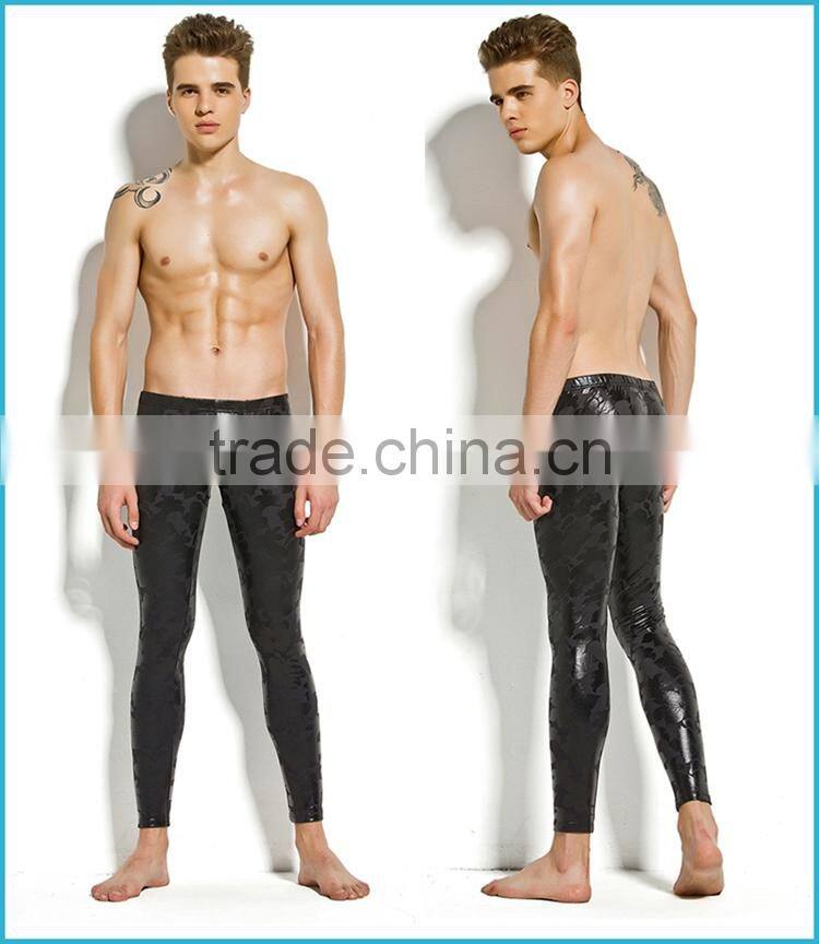 New Products 2016 Innovative Heated Thermal Underear Faux Leather Long John Tight Pants Men