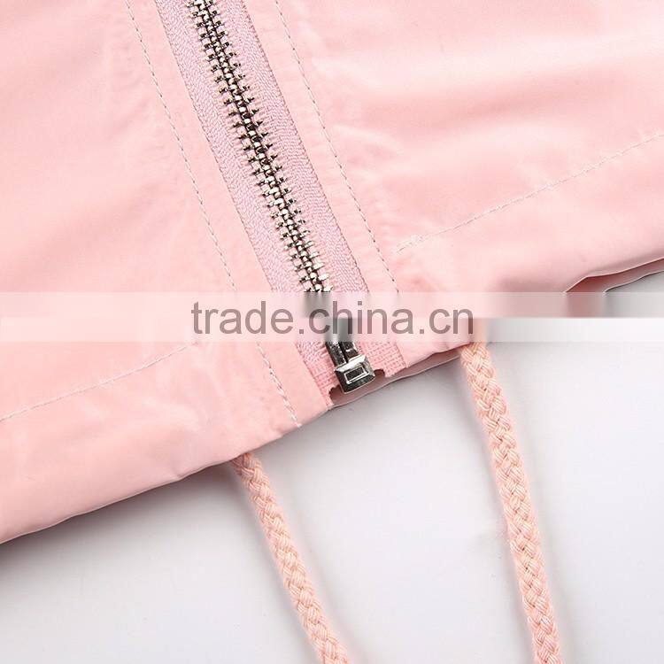 HAODUOYI Women Trench Coat Printed Pink Pockrts Zipper Loose Long Sleeve Coat Elegant Lady Coat