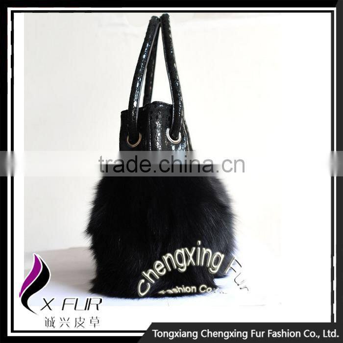 CX-H-27B Best Selling Women Fox Fur Hand Bag Handbag