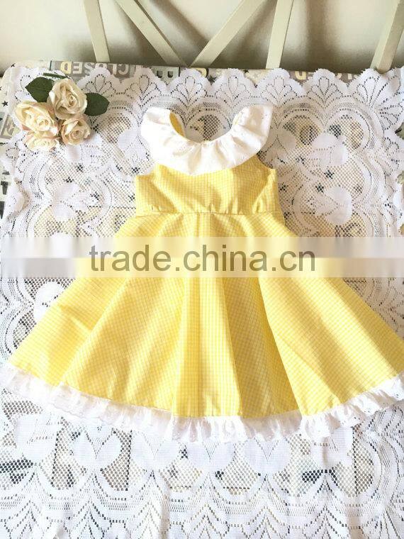 New fashion kids clothing designer one piece dress bule plaid children princess summer dress