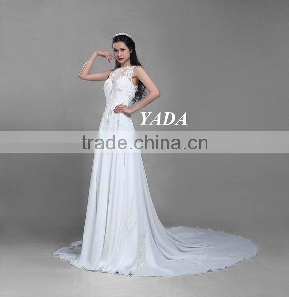 New fashionable beaded embroidery sleeveless lace wedding dress