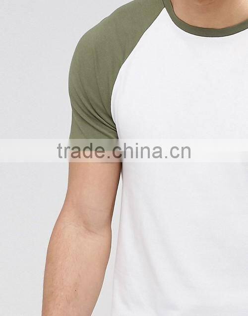 Wholesale men contrast raglan short sleeves muscle tight fit t-shirt