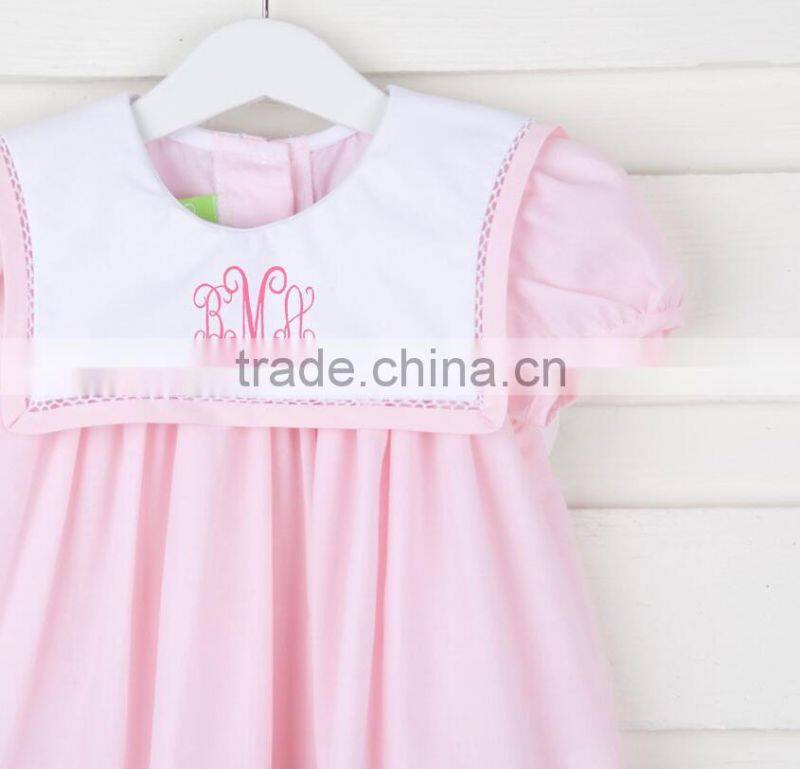 New style smocked O Neck Dress 2017 hot sale casual short sleeve button back baby dress for boutique kids clothing