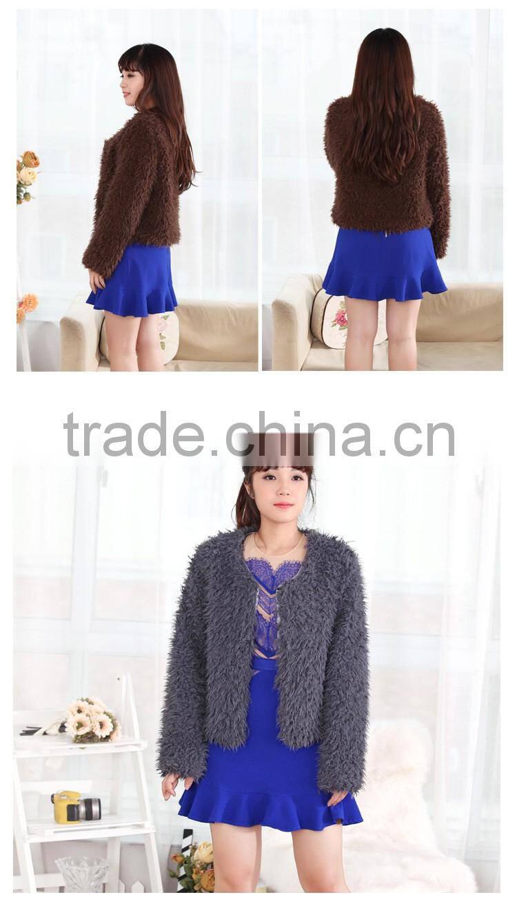 Women Winter Boy Friend Style Faux Fur Coats Fashion Plush Over Coat for Wholesale