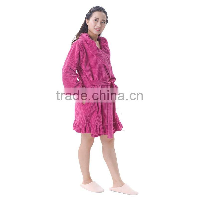 100% Polyester women night casual fleece bathrobe for women