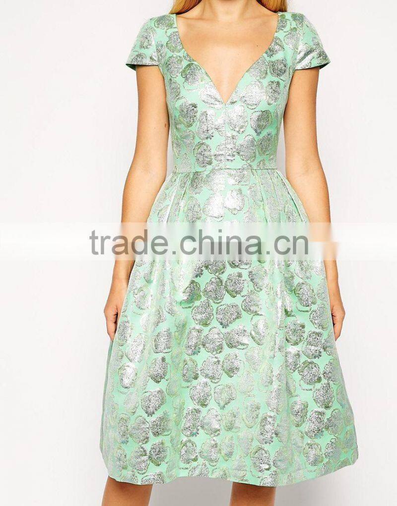 Deep Plunge Metallic Prom Dress