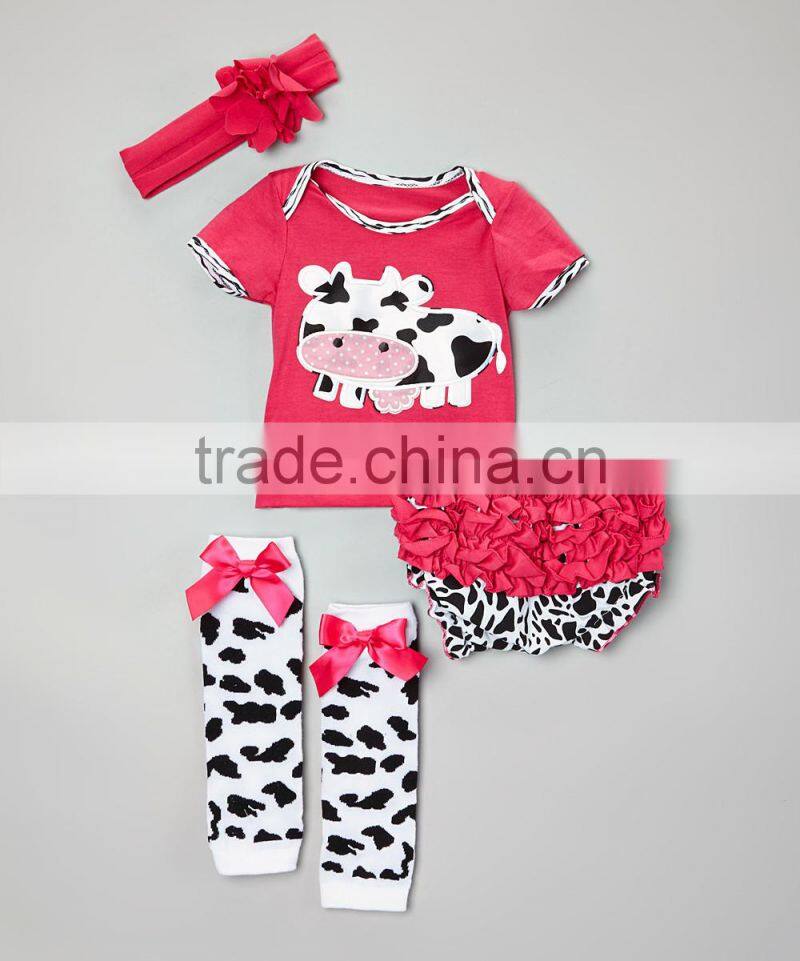 2016 Hot Pink 4pcs Baby Girl Clothing Sets Delicate Infant Wear With Cow Pattern Adorable Toddler Suits CS90425-28