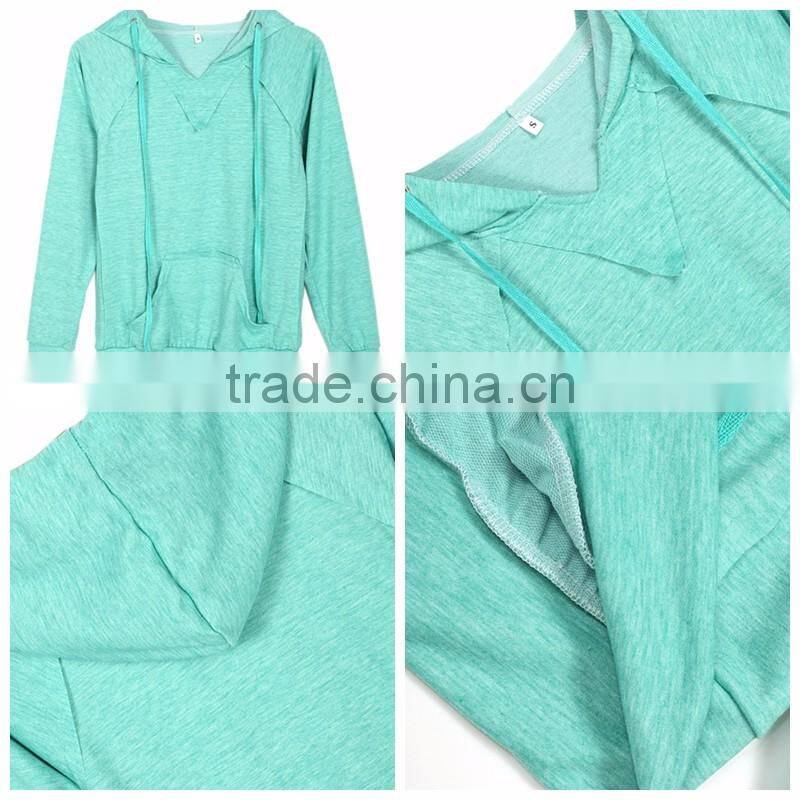 2017 High Quality Mint Green Pocket Front Drawstring Hoodie Women