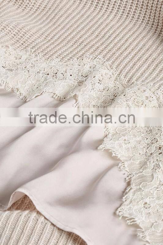 2017 Hottest Women Knit Top Sweater With Lace Trim Top