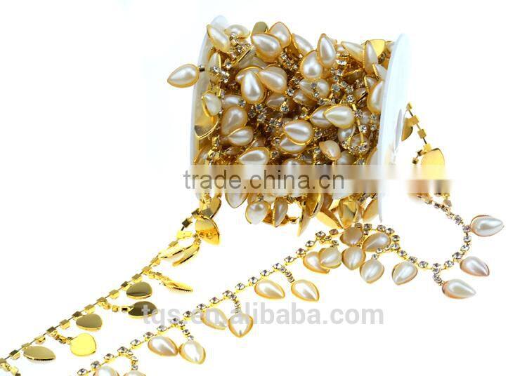 Wholesale Pearl and Rhinestone Chain Trimming Rhinestone Glass Crystal Cup Chain for Cloth