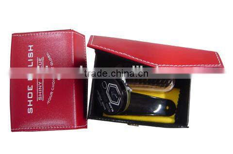 2015 Fashionable Red Square Leather Shoe Polish Set/Shoe Care Kit Factory
