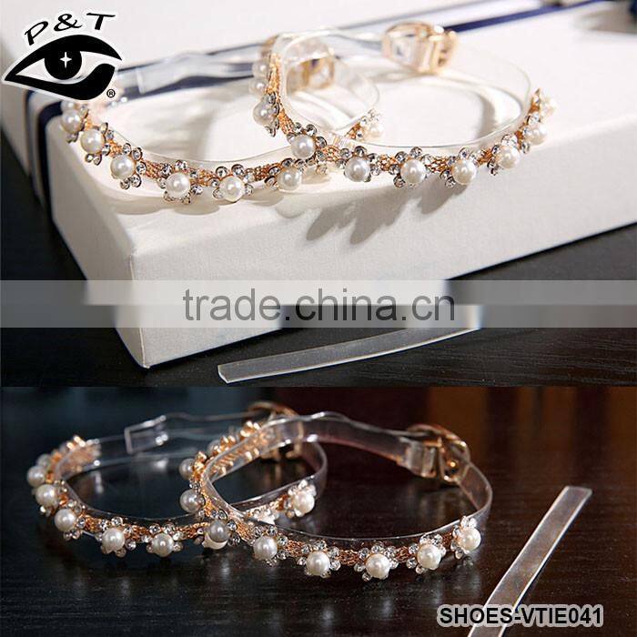 Custom Design Shoelaces With Pearl Rhinestone For Women Adjustable Shoes Straps