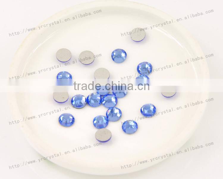 Round shape light sapphire color silver base beads flat back crystals