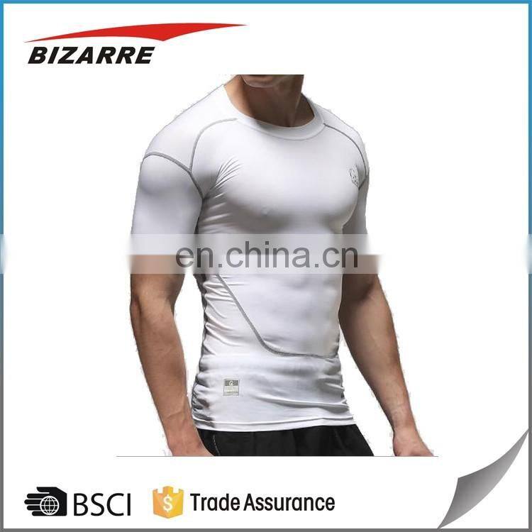 Custom Moisture Wicking Fitness Clothing Polyester Spandex Muscle Compression Gym Mens T Shirts